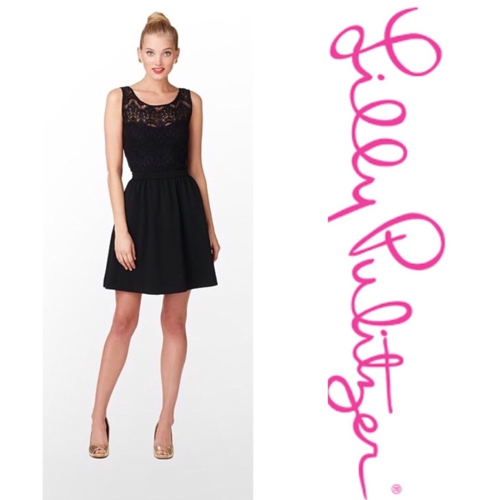 Lilly Pulitzer Rhea Black Ponte Placed Lace Dress